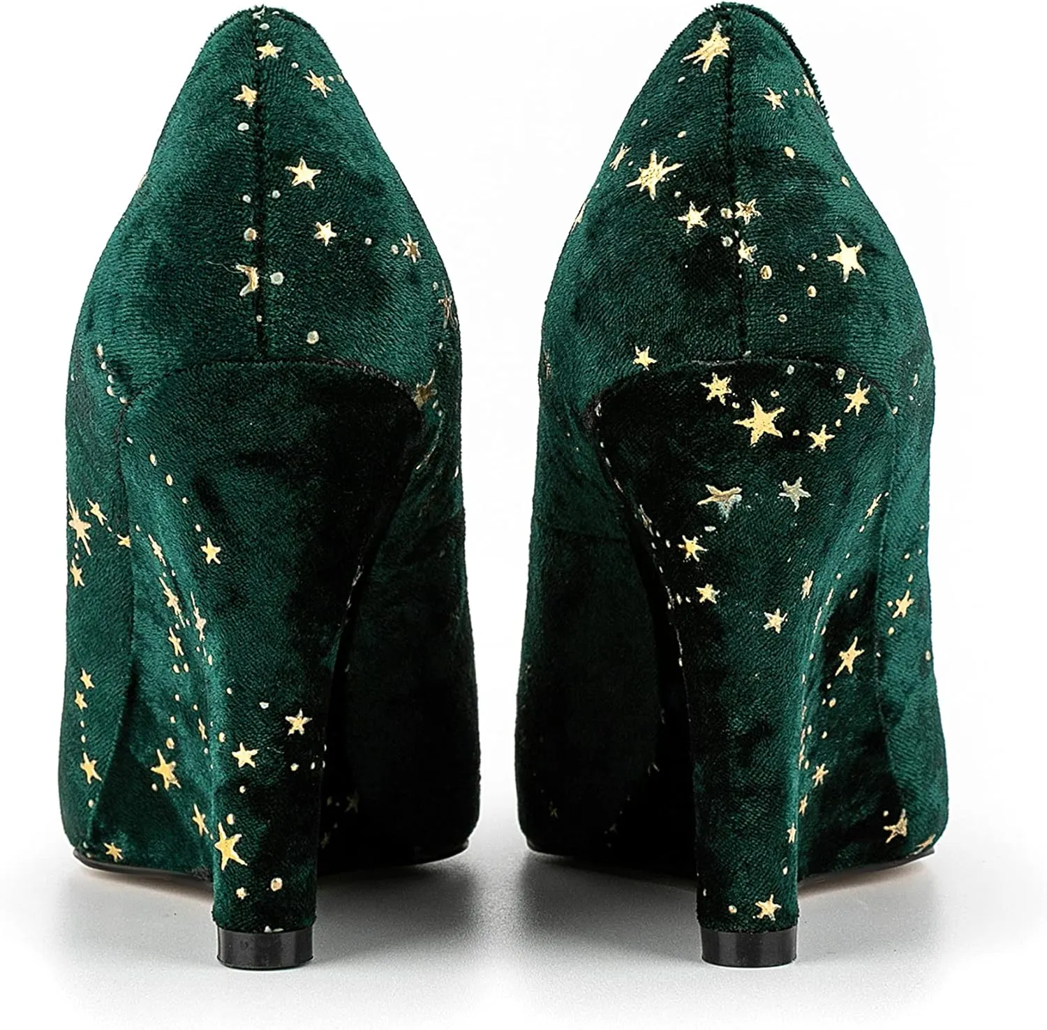 Women Vintage Suede Vegan Leather Wedge High Heel Shoes Pointed Toe Star Pattern Slip on Dress Shoes