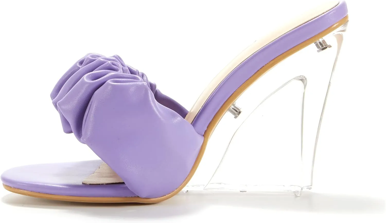 Women Wedge Heel Slip on Mule Shoes Single Strap Transparent Slide High Heel Slipper Shoes Purple