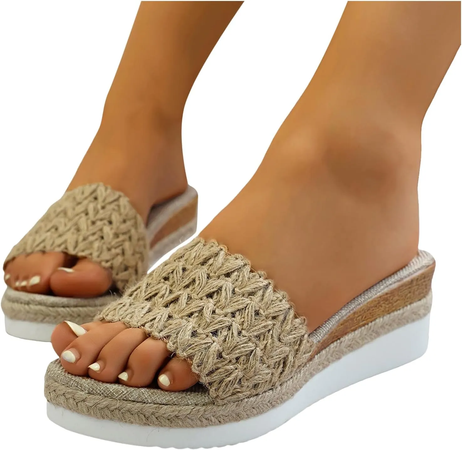 Women Wedge Sandals 2025 Breathable Comfortable Beach Vacation Slippers Fashion Espadrilles Weave Non-Slip Walking Footwear Daily Wear Indoor/Outdoor Summer Soft Cushion Height Increase Slides