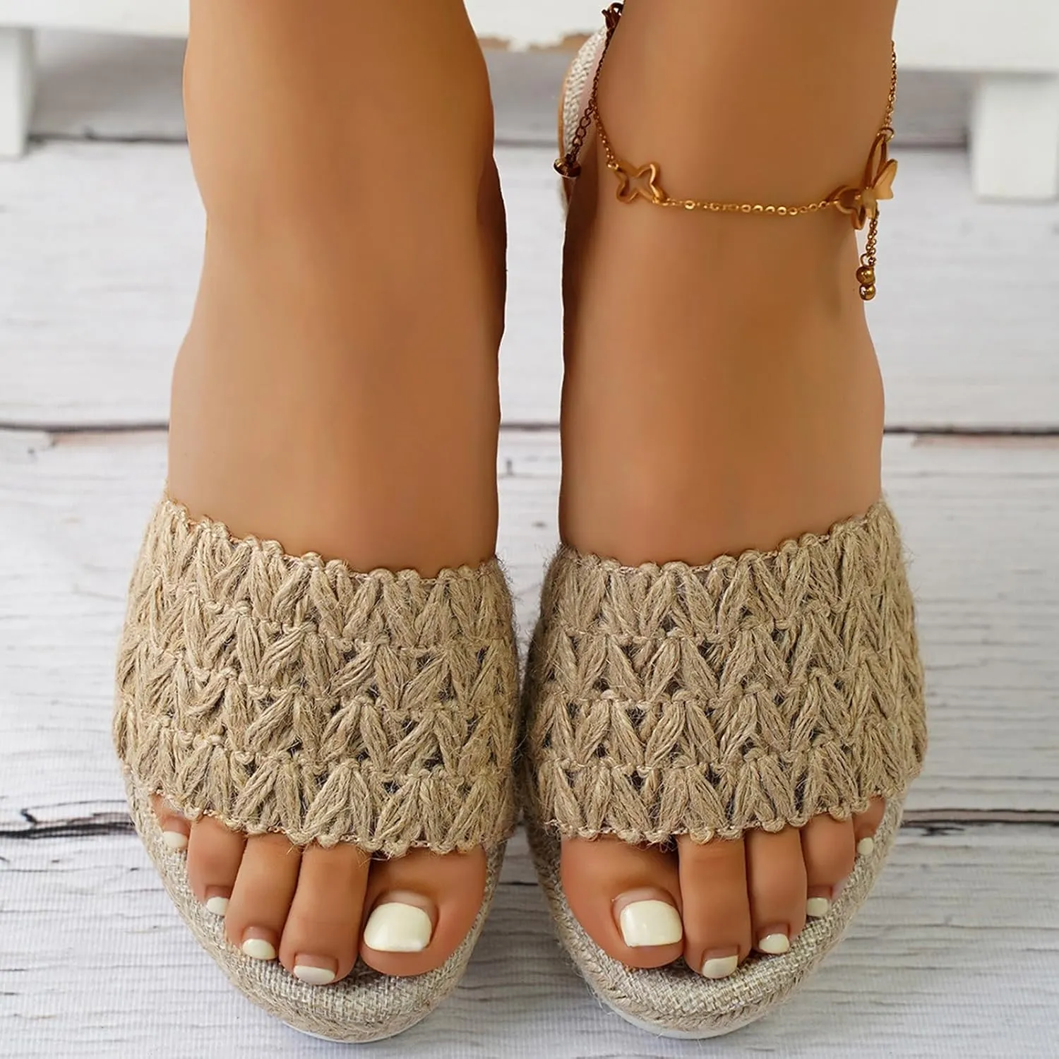 Women Wedge Sandals 2025 Breathable Comfortable Beach Vacation Slippers Fashion Espadrilles Weave Non-Slip Walking Footwear Daily Wear Indoor/Outdoor Summer Soft Cushion Height Increase Slides