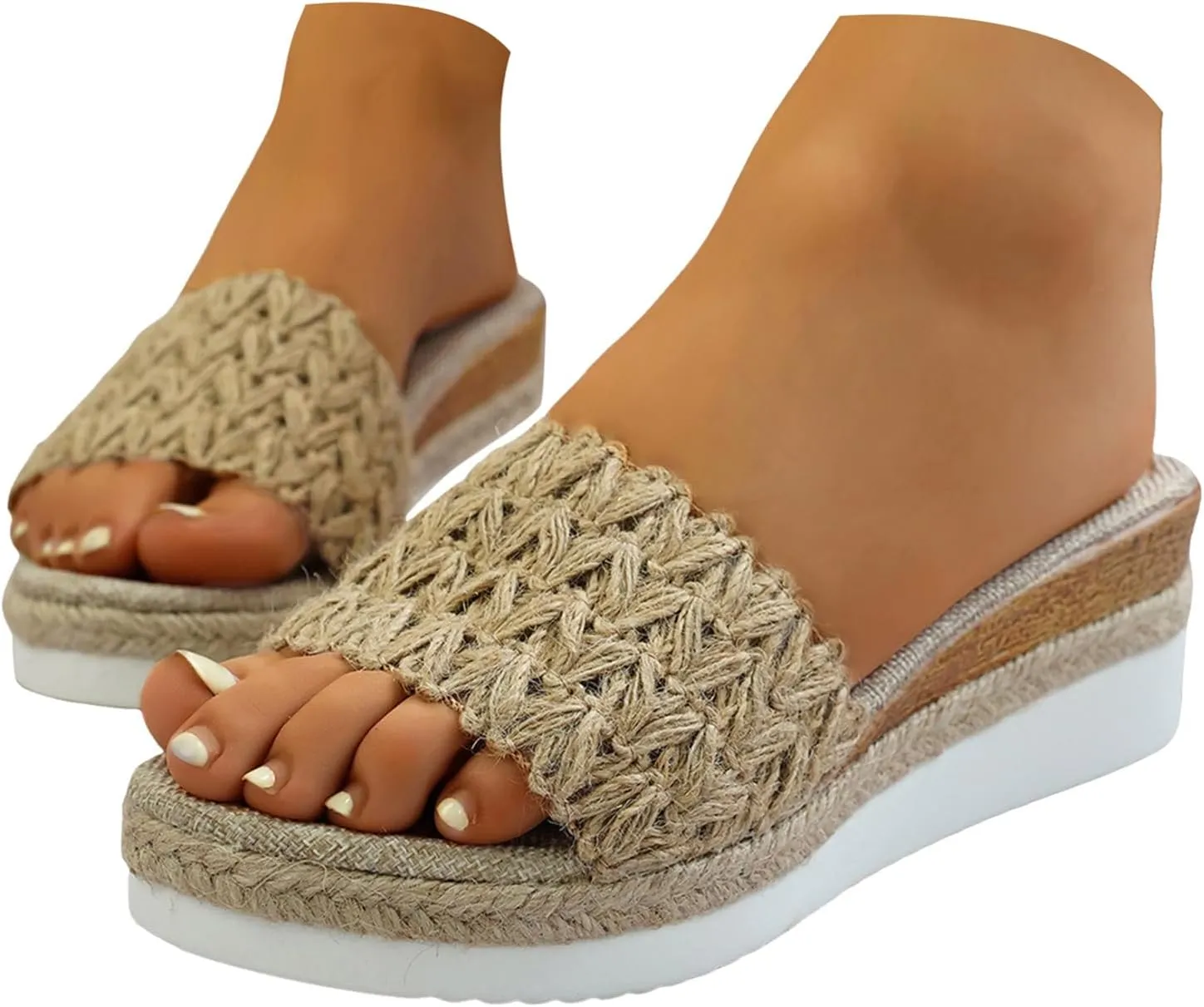 Women Wedge Sandals 2025 Breathable Comfortable Beach Vacation Slippers Fashion Espadrilles Weave Non-Slip Walking Footwear Daily Wear Indoor/Outdoor Summer Soft Cushion Height Increase Slides