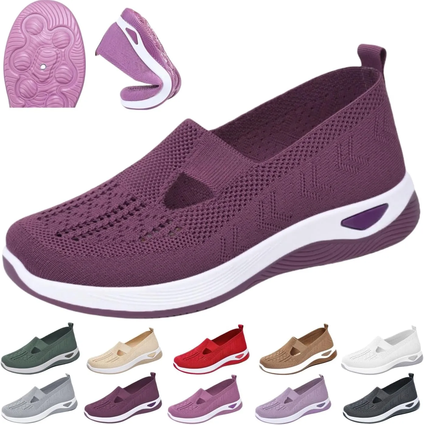 Women Woven Orthopedic Soft Sole Sneakers,Arch Support Non Slip Flat Shoe,Comfortable Breathable Knitted Casual Shoes