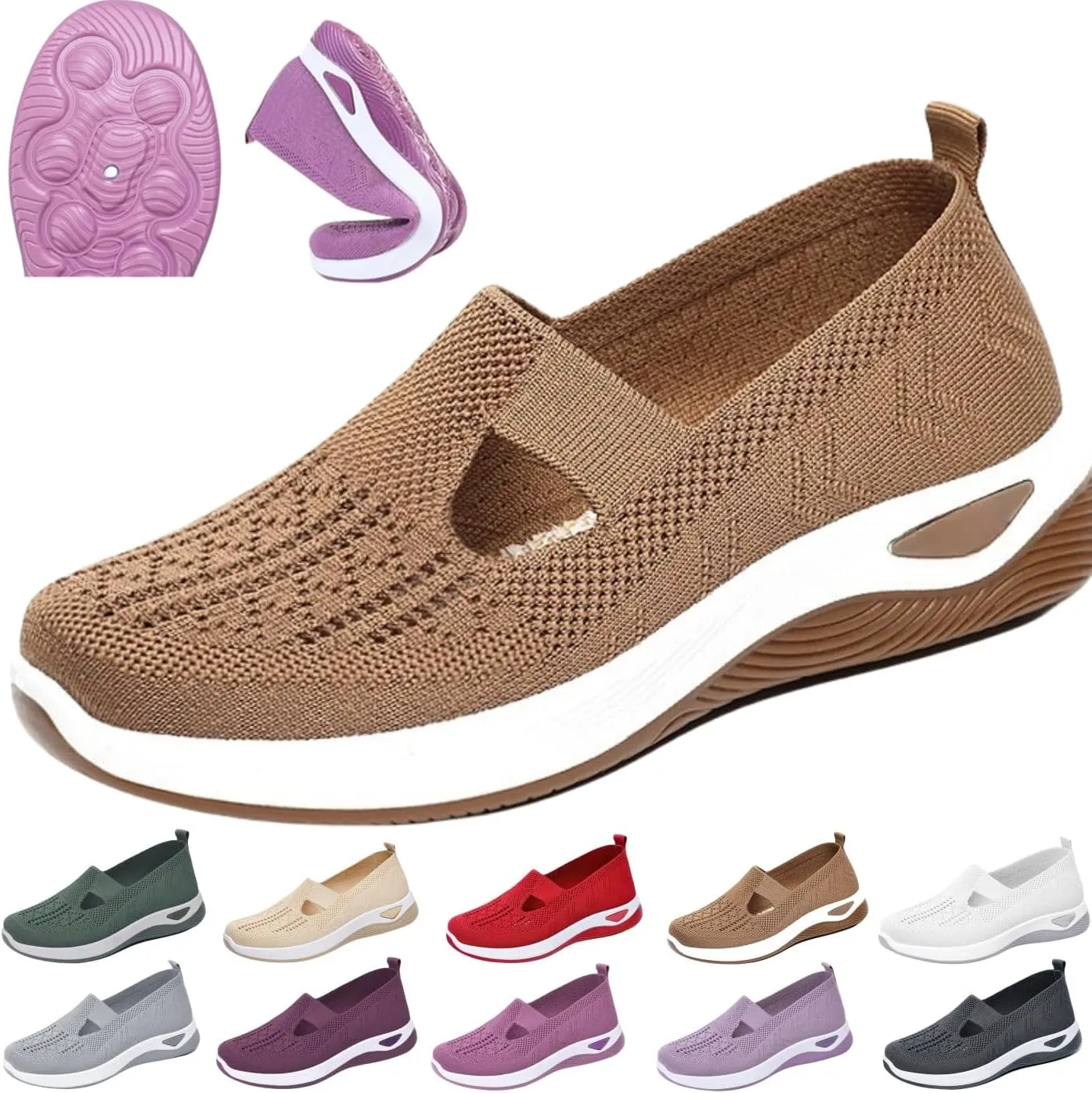 Women Woven Orthopedic Soft Sole Sneakers,Arch Support Non Slip Flat Shoe,Comfortable Breathable Knitted Casual Shoes