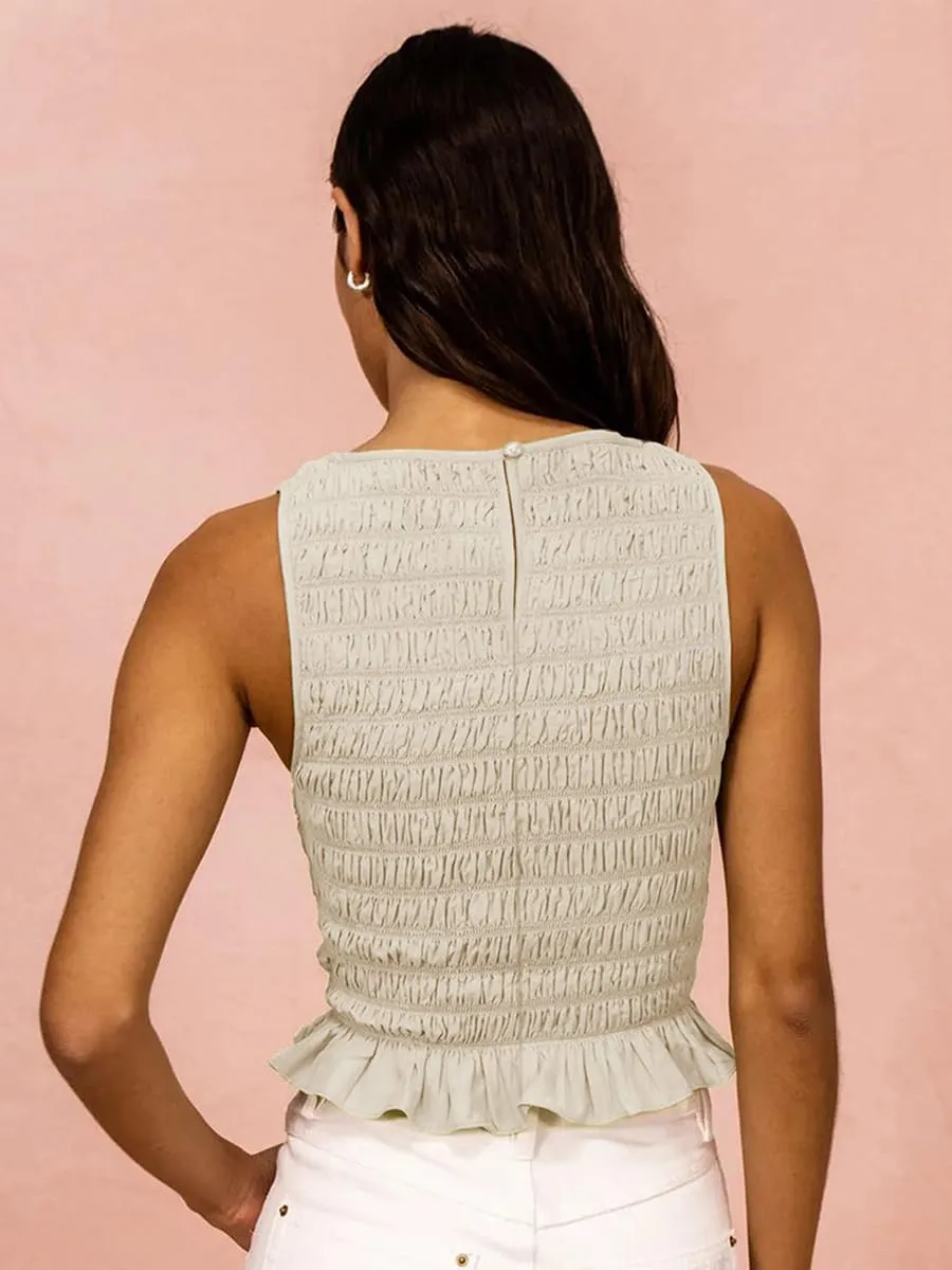 Women Y2k Tank Tops Ruffle Sleeveless Shirred Going Out Cami Tops Summer Shirt Trendy Frill Smocked Camisole Top