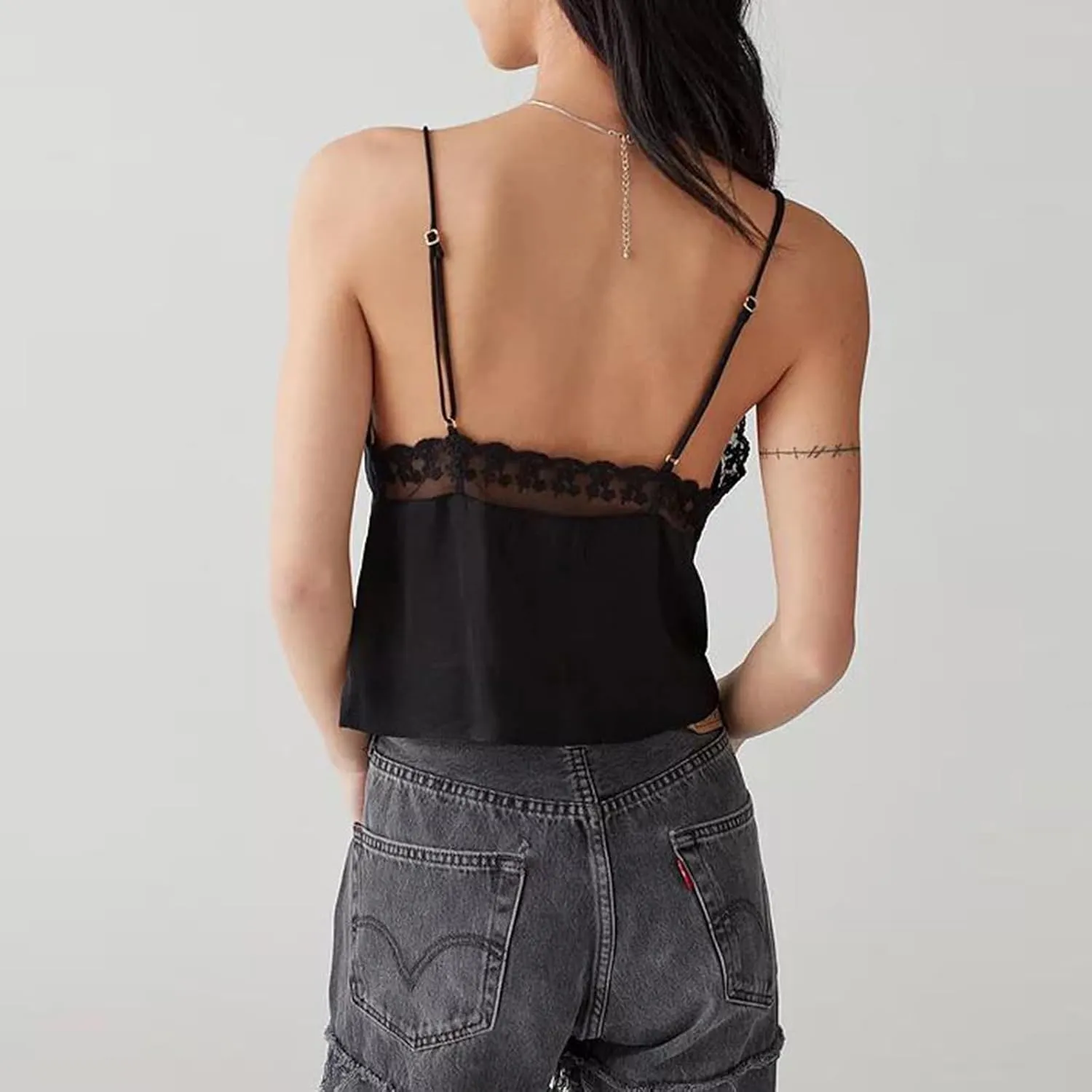 Women Y2k Tie Front Crop Tops Spaghetti Strap Square Neck Babydoll Camisole Summer Smocked Ruffle Tank Tops