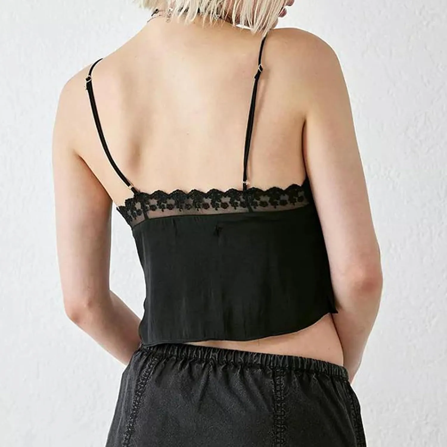 Women Y2k Tie Front Crop Tops Spaghetti Strap Square Neck Babydoll Camisole Summer Smocked Ruffle Tank Tops
