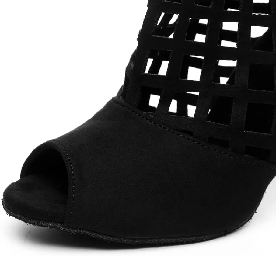 Women's Ankle High Latin Dance Shoes Open Toe Performance Jazz Salsa Ballroom Dance Boots,Model-501