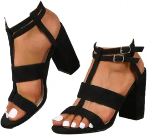 Womens Ankle Strap Dress Pump High Chunky Heel Sandals Summer Chunky Block Pumps Dress Party Shoes