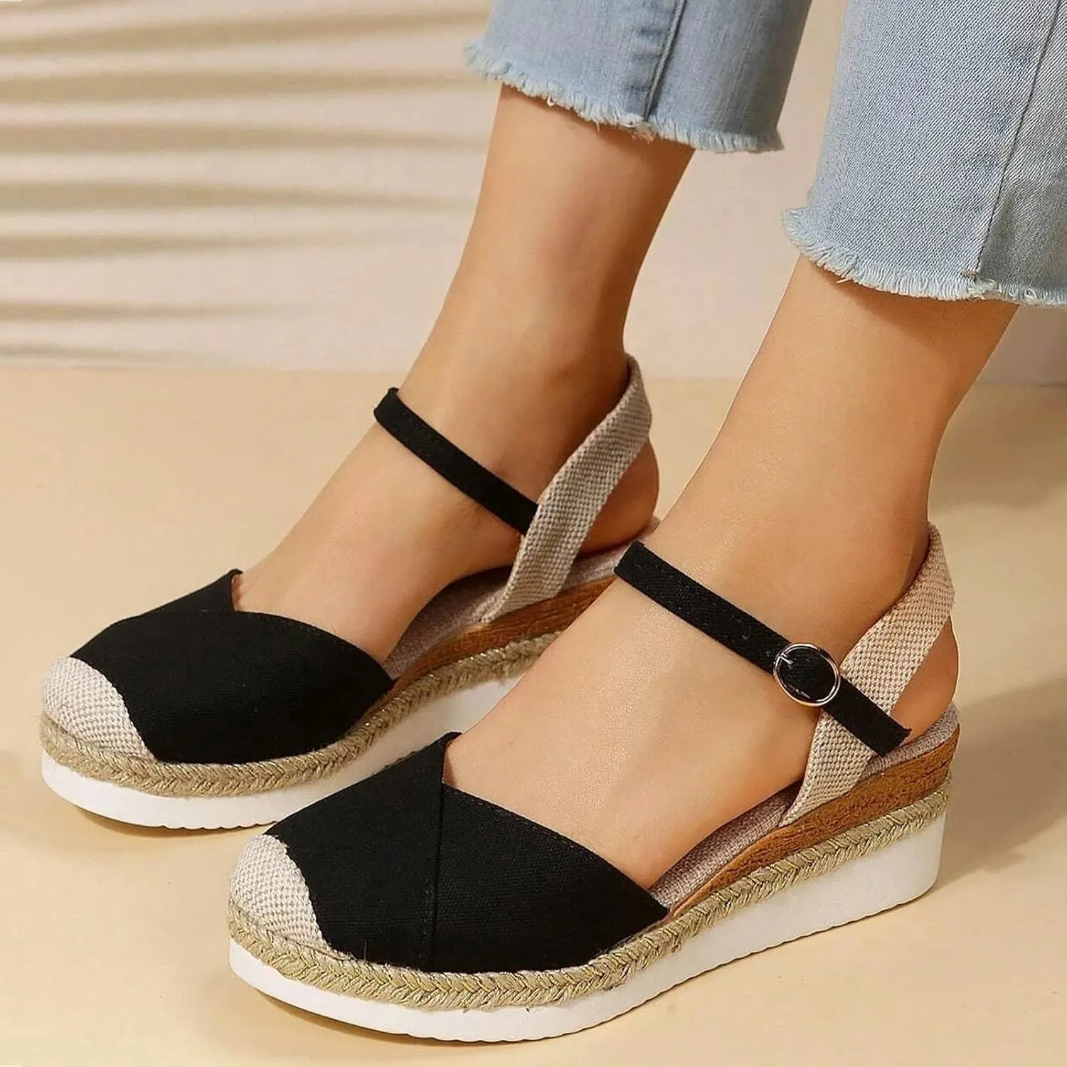 Women's Arch Support Platform Sandals Women's Casual Summer Wedge Heels Shoes Versatile Sandals for Women