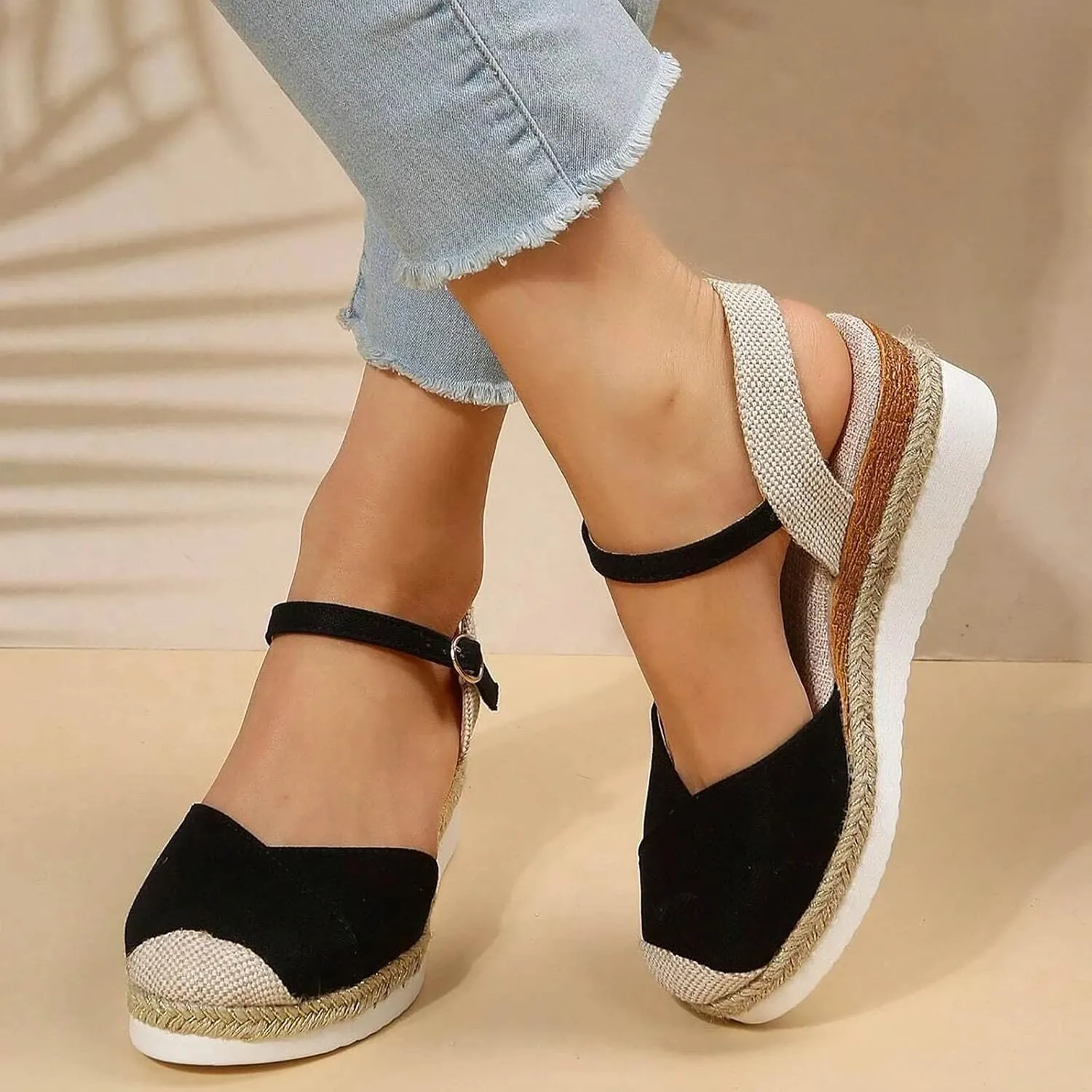 Women's Arch Support Platform Sandals Women's Casual Summer Wedge Heels Shoes Versatile Sandals for Women