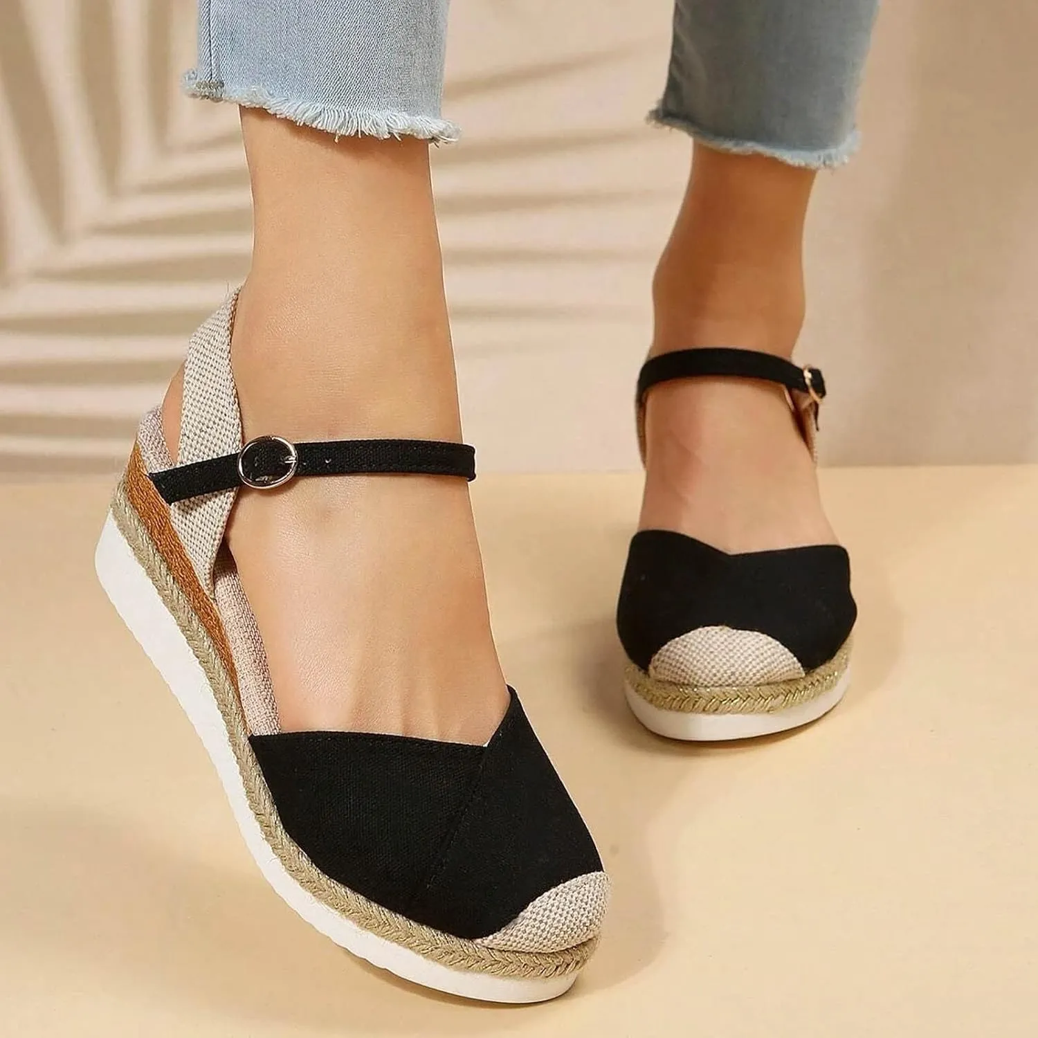 Women's Arch Support Platform Sandals Women's Casual Summer Wedge Heels Shoes Versatile Sandals for Women