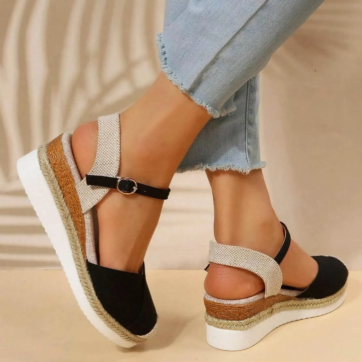 Women's Arch Support Platform Sandals Women's Casual Summer Wedge Heels Shoes Versatile Sandals for Women