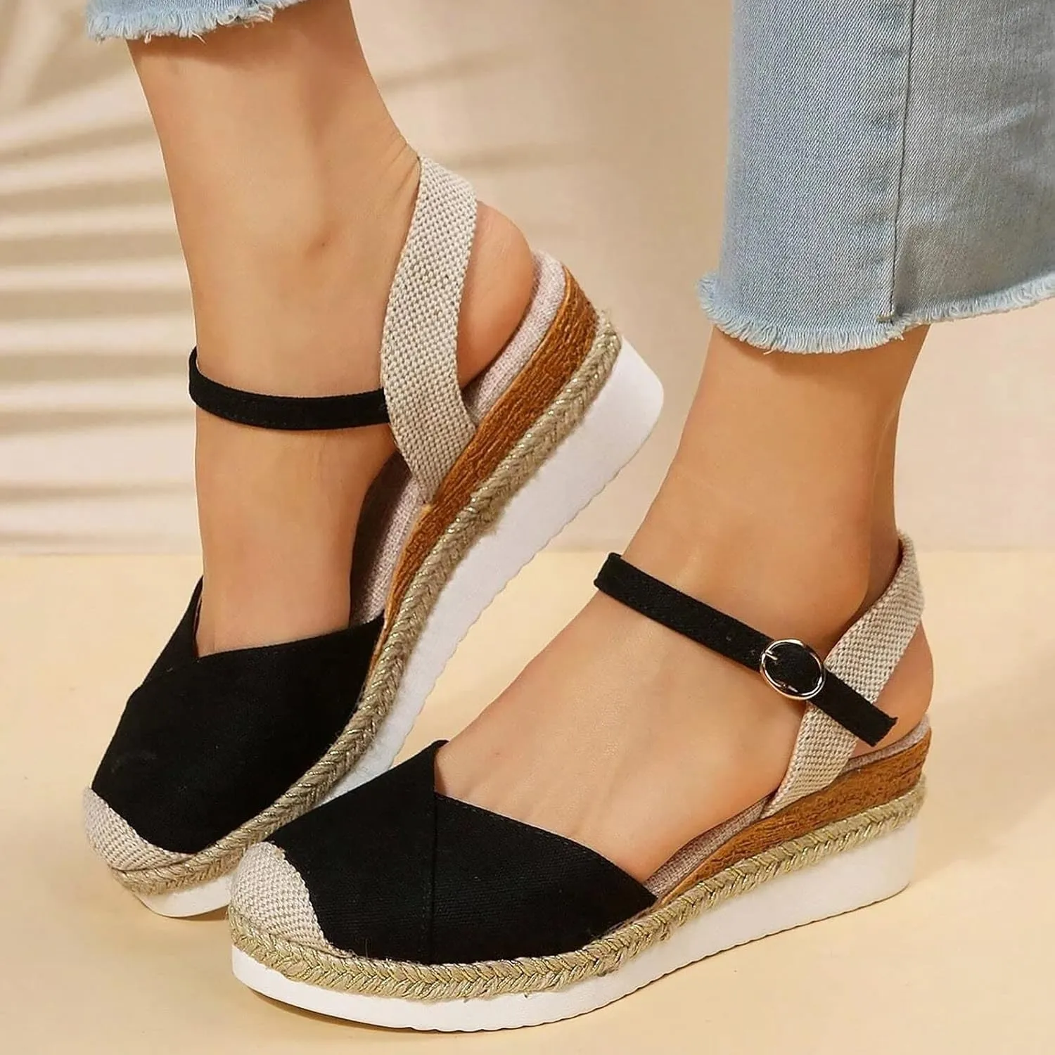 Women's Arch Support Platform Sandals Women's Casual Summer Wedge Heels Shoes Versatile Sandals for Women