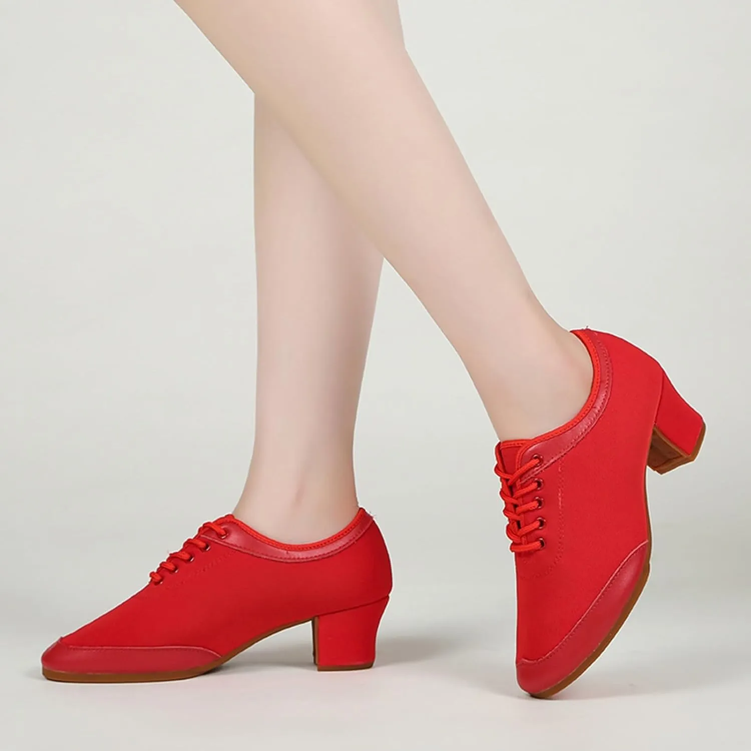 Womens Ballroom Dance Shoes Breathable Lace Up Indoor Soft Sole Dance Shoes Beginners Women Latin Dance ShoesJazz Dance Shoes (Color : Red-A-3CM/1.18In, Size : 8.5)
