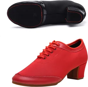 Womens Ballroom Dance Shoes Breathable Lace Up Indoor Soft Sole Dance Shoes Beginners Women Latin Dance ShoesJazz Dance Shoes (Color : Red-A-3CM/1.18In, Size : 8.5)