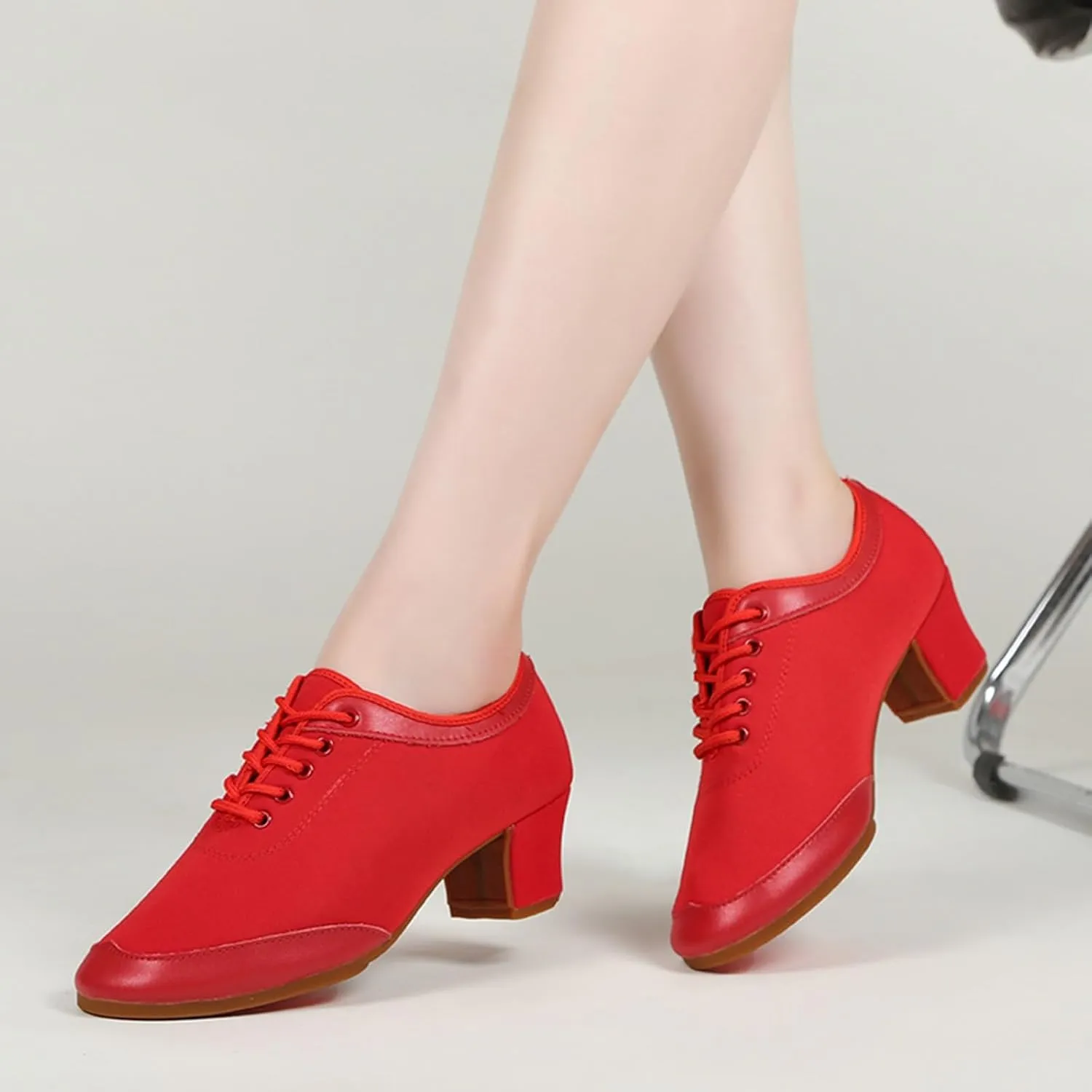 Womens Ballroom Dance Shoes Breathable Lace Up Indoor Soft Sole Dance Shoes Beginners Women Latin Dance ShoesJazz Dance Shoes (Color : Red-A-3CM/1.18In, Size : 8.5)