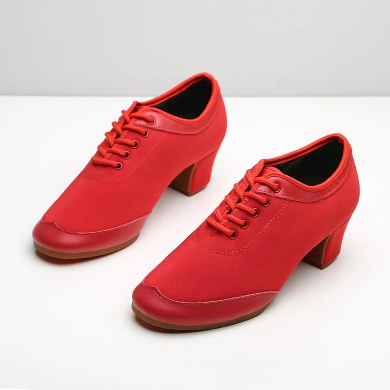 Womens Ballroom Dance Shoes Breathable Lace Up Indoor Soft Sole Dance Shoes Beginners Women Latin Dance ShoesJazz Dance Shoes (Color : Red-A-3CM/1.18In, Size : 8.5)