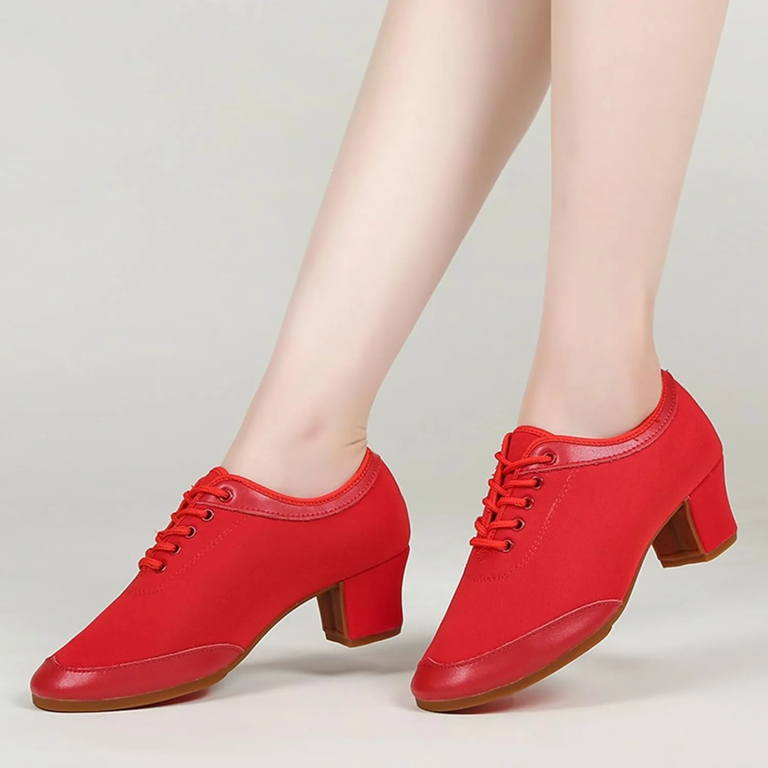 Womens Ballroom Dance Shoes Breathable Lace Up Indoor Soft Sole Dance Shoes Beginners Women Latin Dance ShoesJazz Dance Shoes (Color : Red-A-3CM/1.18In, Size : 8.5)