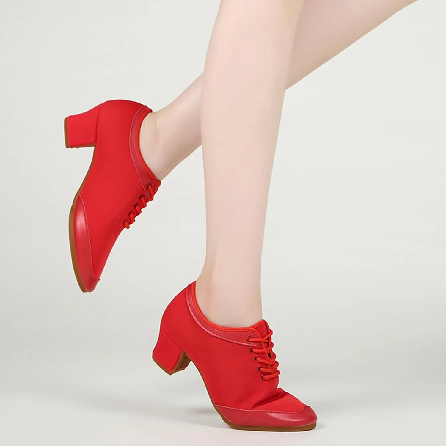 Womens Ballroom Dance Shoes Breathable Lace Up Indoor Soft Sole Dance Shoes Beginners Women Latin Dance ShoesJazz Dance Shoes (Color : Red-A-3CM/1.18In, Size : 8.5)