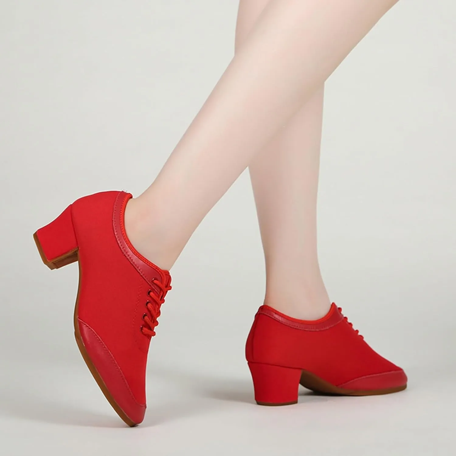 Womens Ballroom Dance Shoes Breathable Lace Up Indoor Soft Sole Dance Shoes Beginners Women Latin Dance ShoesJazz Dance Shoes (Color : Red-A-3CM/1.18In, Size : 8.5)
