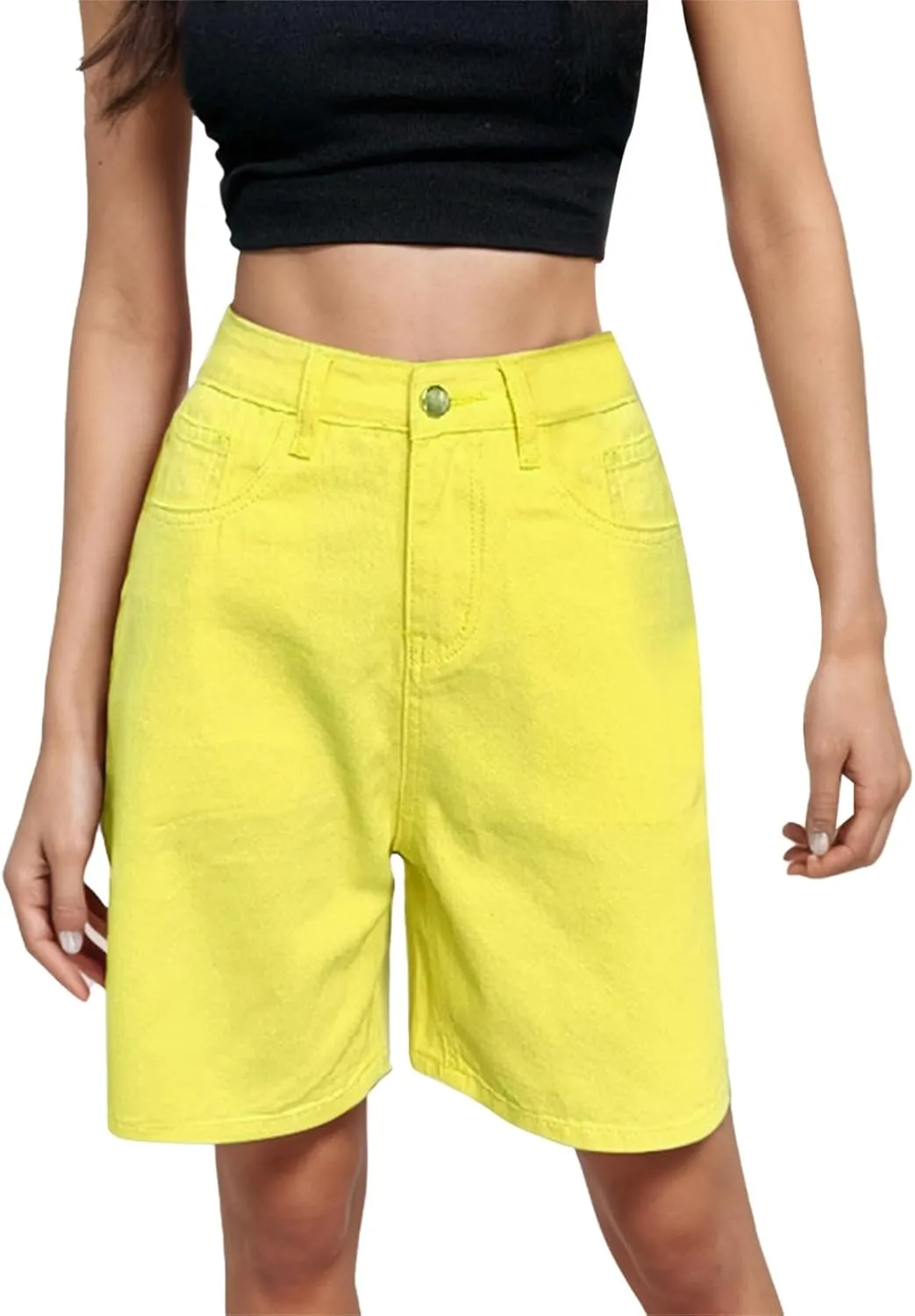 Womens Bermuda Denim Jean Jorts Casual Classic Fit High Waisted Cargo Shorts Lightweight Button Shorts with Pockets