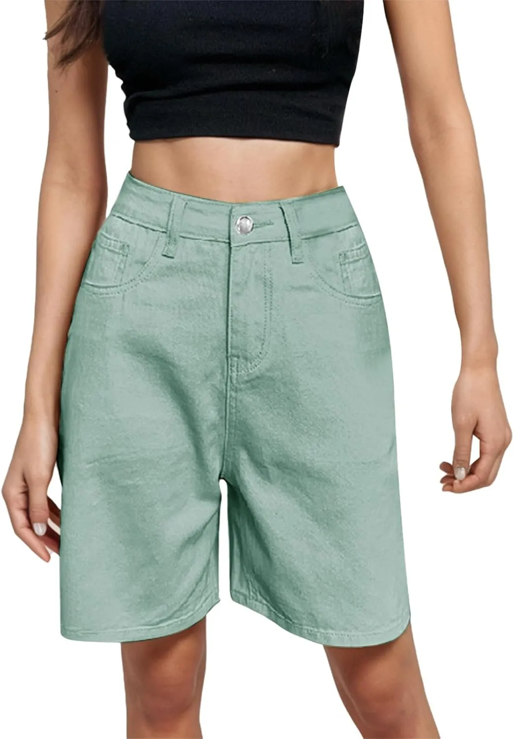 Womens Bermuda Denim Jean Jorts Casual Classic Fit High Waisted Cargo Shorts Lightweight Button Shorts with Pockets