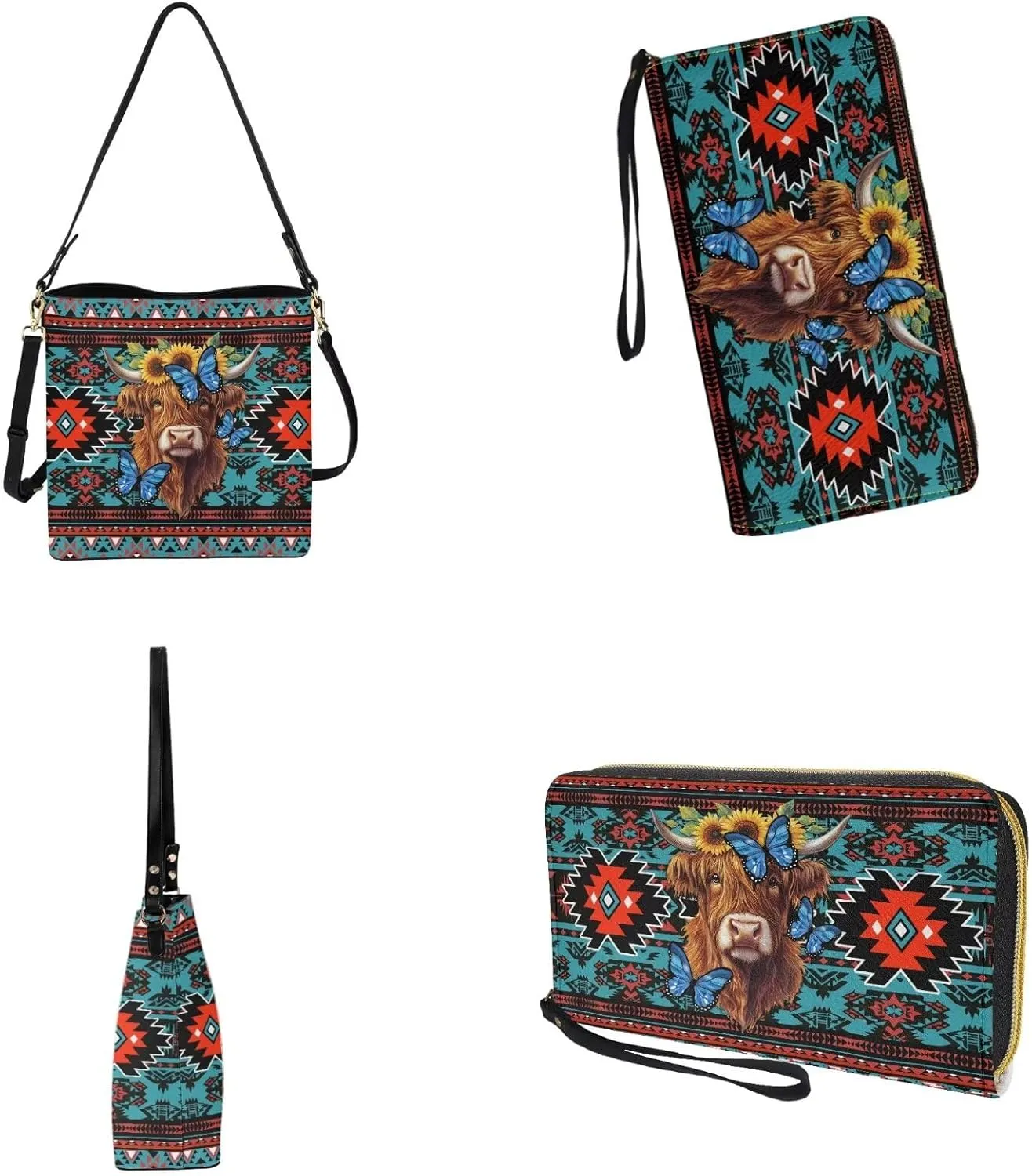 Womens Bucket Crossbody Bag Set Waterproof Shoulder Bag Top-Handle Handbags with Purse for Women
