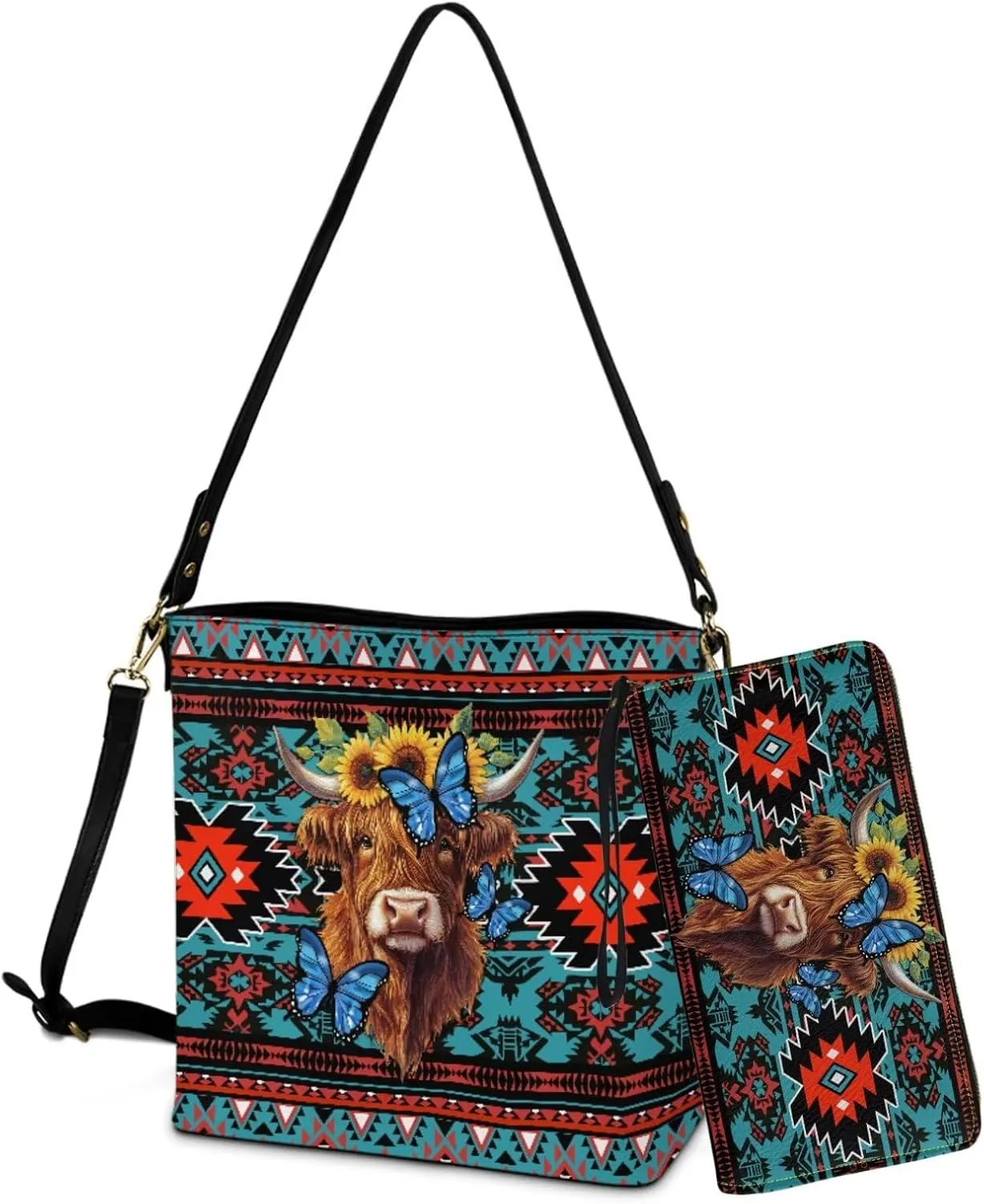 Womens Bucket Crossbody Bag Set Waterproof Shoulder Bag Top-Handle Handbags with Purse for Women