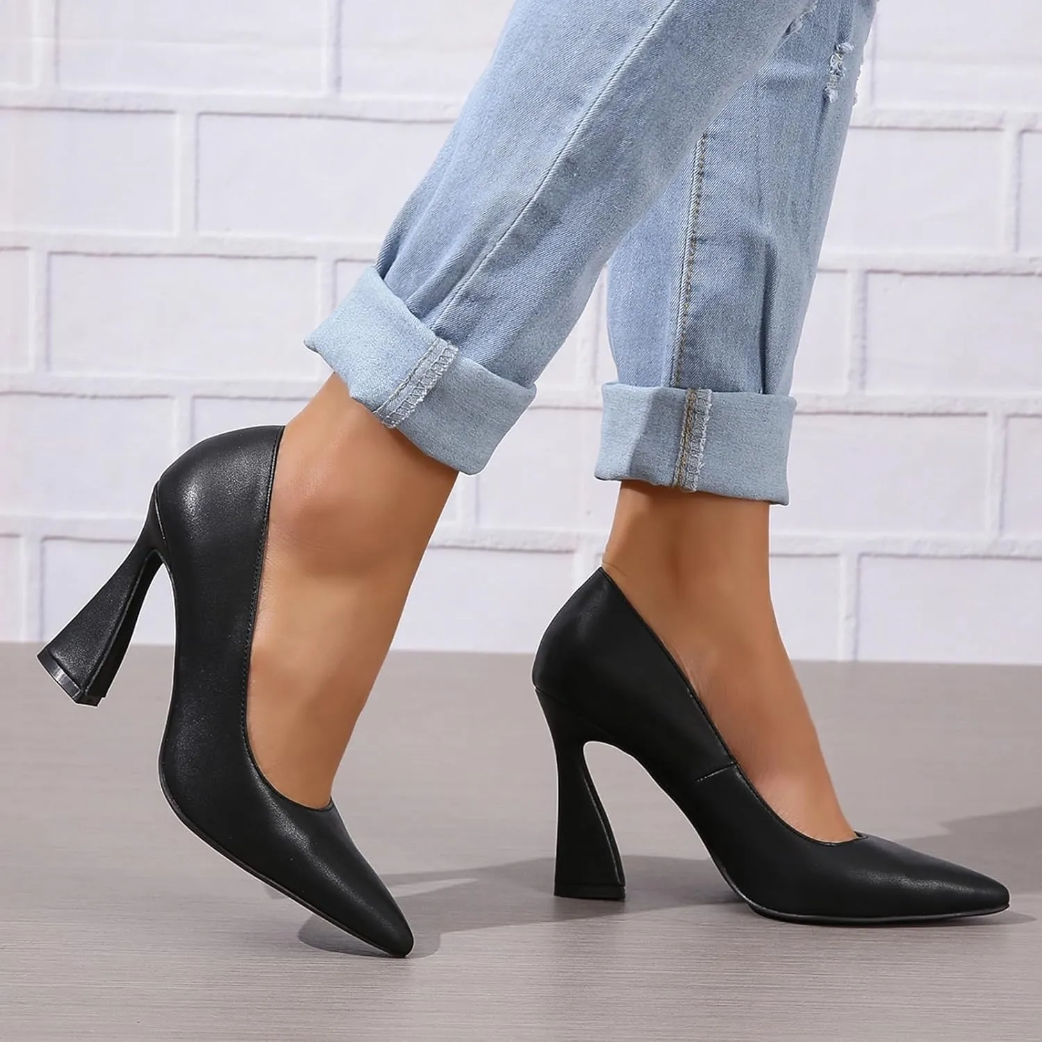 Women's Closed Toe High Heels Dress Pointed Toe Slip-on Wedding Party Prom Pump Shoes