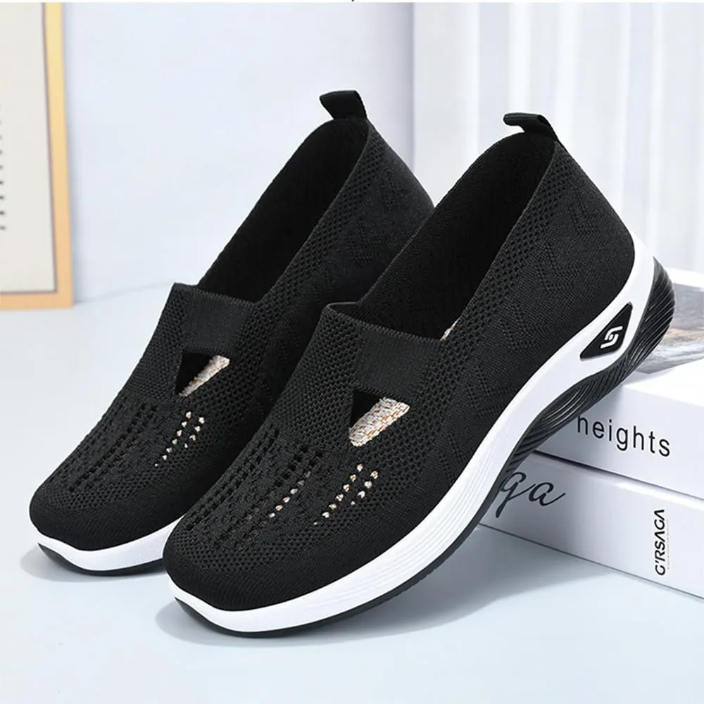 Women's Comfortable Breathable Knitted Sneakers,Cut-Out Woven Orthopedic Sneakers Arch Support Foam Shoes