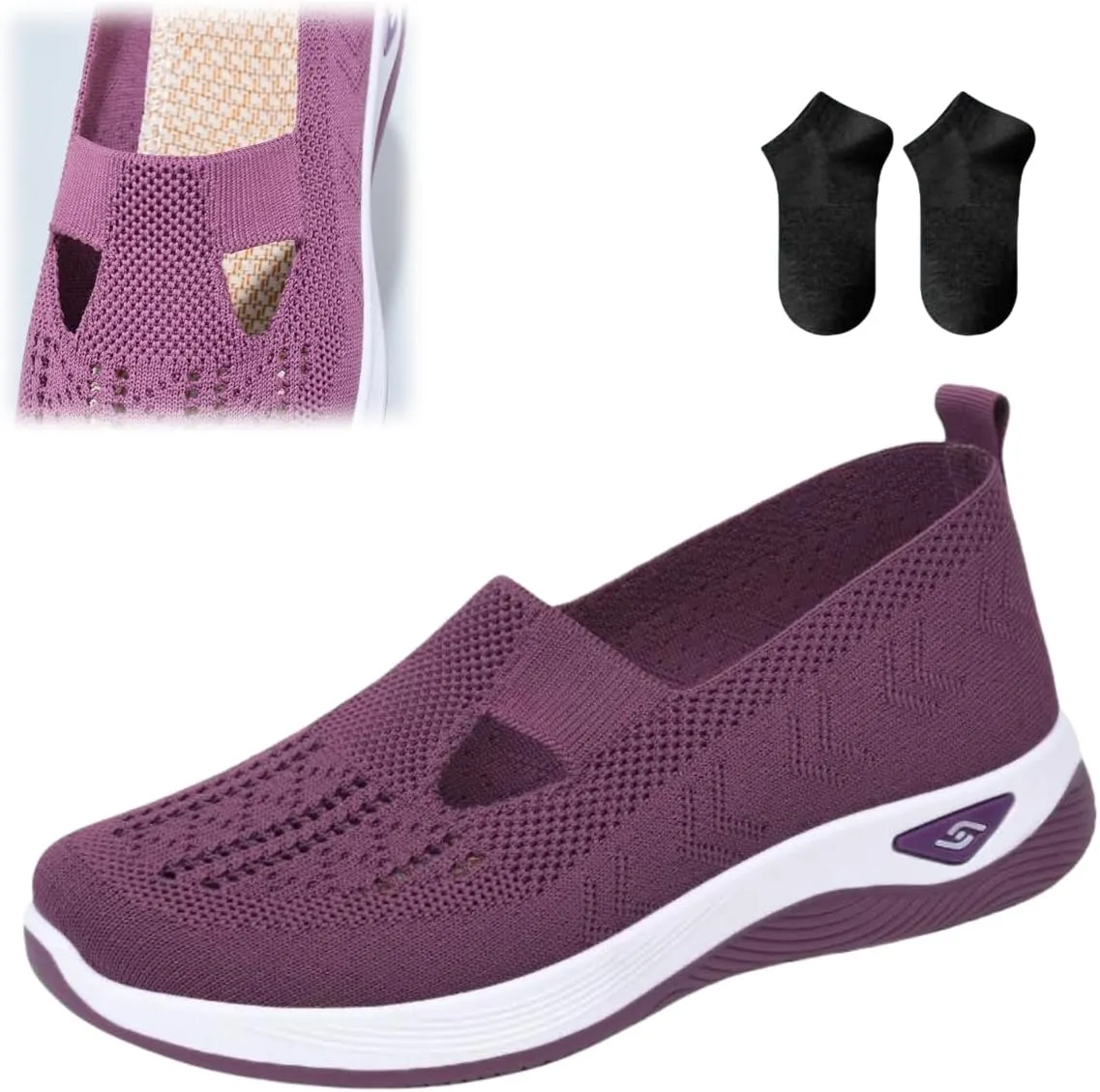 Women's Comfortable Breathable Knitted Sneakers,Woven Cut Out Orthopedic Arch Support Soft Shoes,Casual Slip on Walking Shoes
