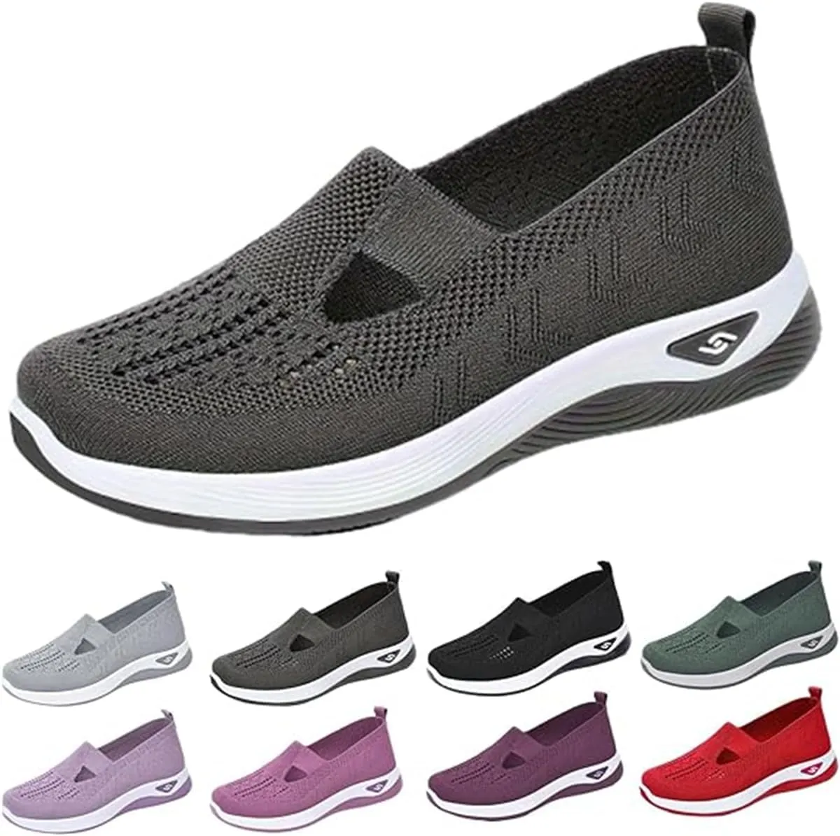 Women's Comfortable Breathable Knitted Sneakers,Woven Cut Out Orthopedic Arch Support Soft Shoes,Casual Slip on Walking Shoes