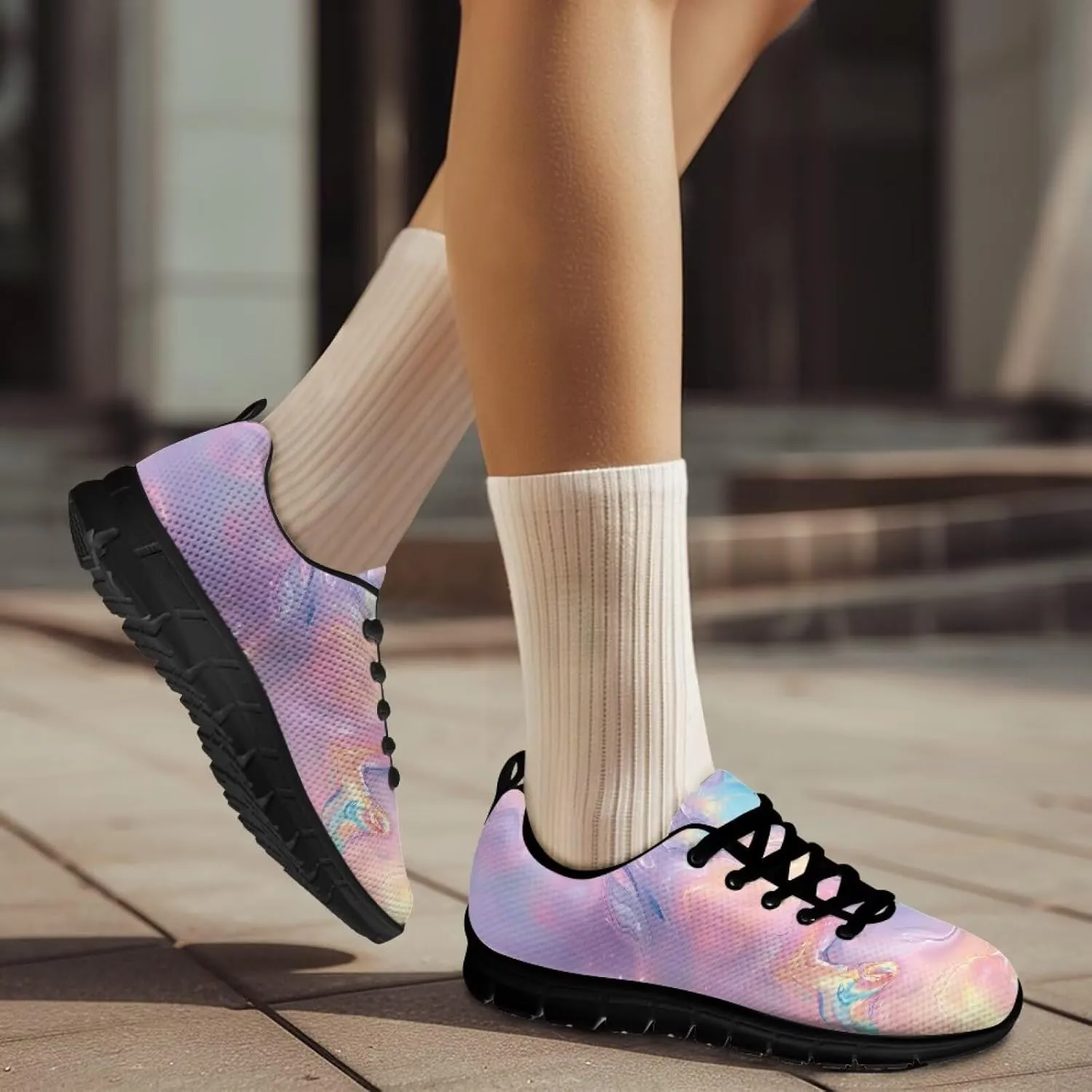 Women's Fashion Sneakers Low Top Casual Shoes Lightweight Wide Arch Support Travel Sneakers for Workout Size 5-12 Black Sole