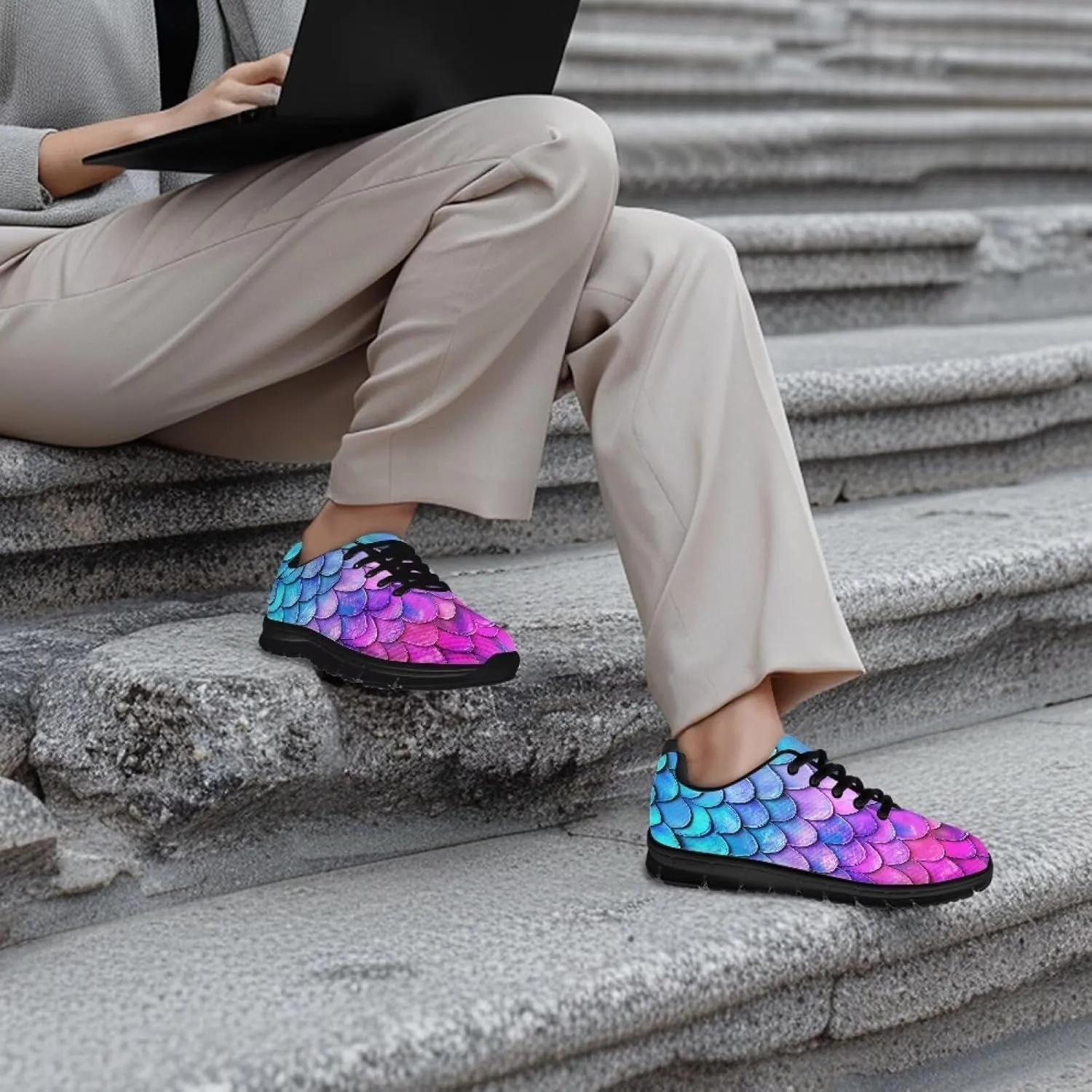Women's Fashion Sneakers Low Top Casual Shoes Lightweight Wide Arch Support Travel Sneakers for Workout Size 5-12 Black Sole