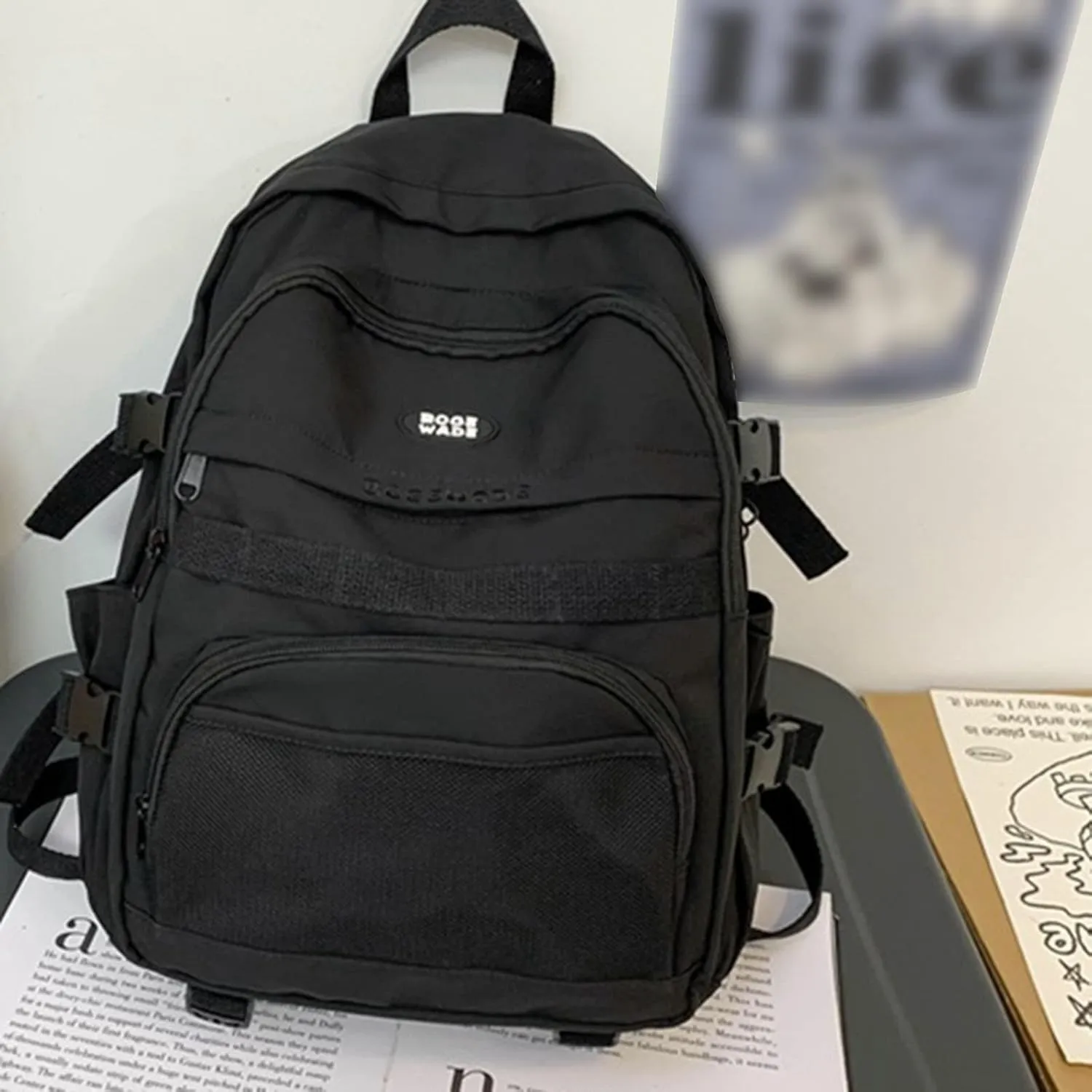 Women's Function Casual Backpack Retro Large Capacity Solid Soft Fashion Backpacks Multipurpose Design Backpack(Black)