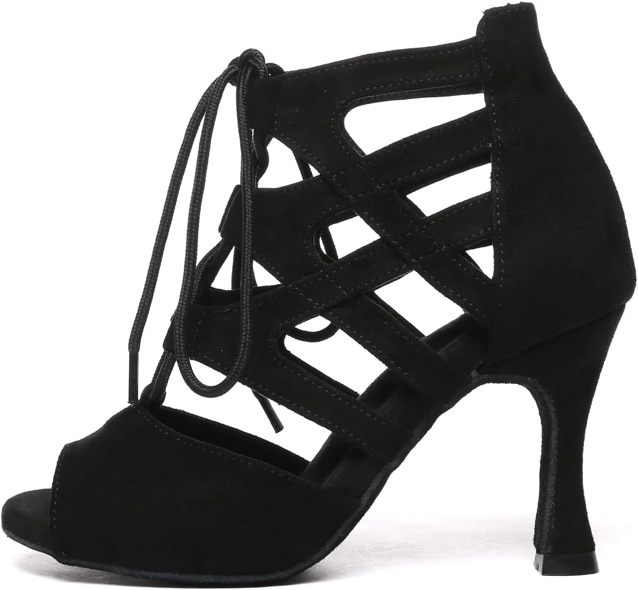 Women's Latin Dance Boots Open Toe Lace-up Salsa Ballroom Practice Dancing Shoes,YC-L609-Suede Sole-3heel