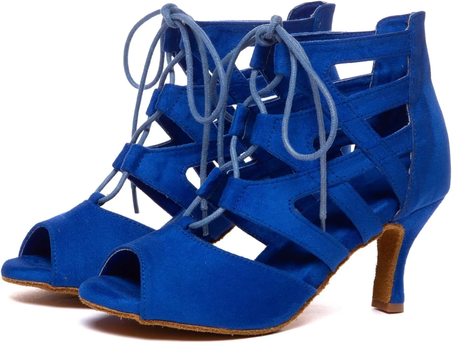 Women's Latin Dance Boots Open Toe Lace-up Salsa Ballroom Practice Dancing Shoes,YC-L609-Suede Sole-3heel