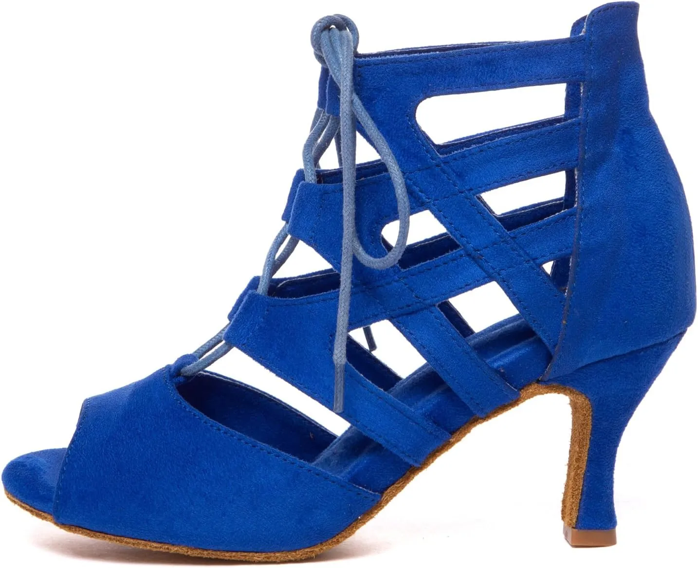 Women's Latin Dance Boots Open Toe Lace-up Salsa Ballroom Practice Dancing Shoes,YC-L609-Suede Sole-3heel