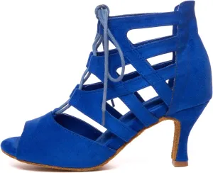 Women's Latin Dance Boots Open Toe Lace-up Salsa Ballroom Practice Dancing Shoes,YC-L609-Suede Sole-3heel