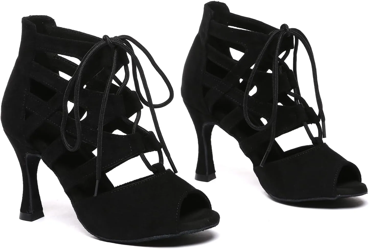 Women's Latin Dance Boots Open Toe Lace-up Salsa Ballroom Practice Dancing Shoes,YC-L609-Suede Sole-3heel