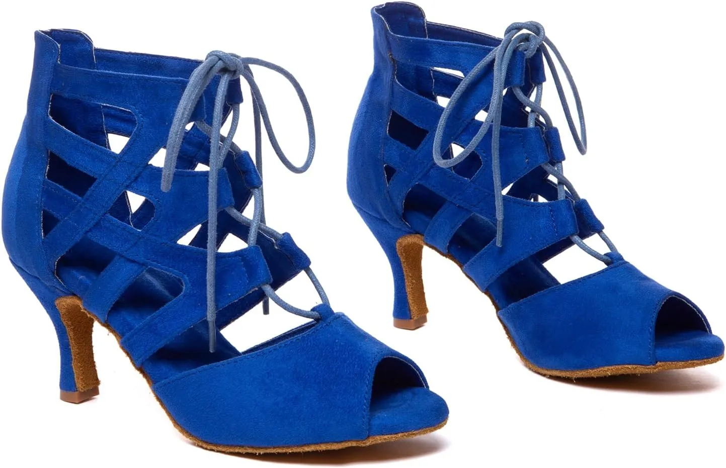 Women's Latin Dance Boots Open Toe Lace-up Salsa Ballroom Practice Dancing Shoes,YC-L609-Suede Sole-3heel