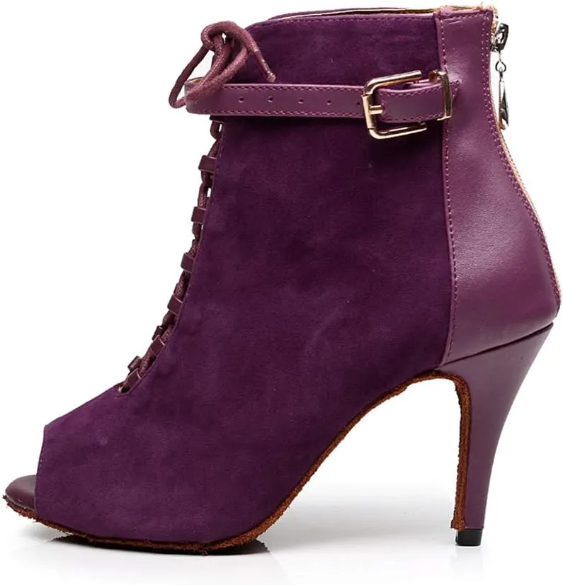 Womens Open Toe Latin Dancing Boots Lace up Ballroom Tango Salsa Dance Shoes,Model-6179