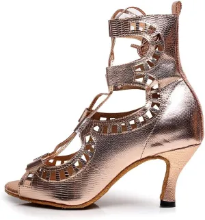 Women's PU Latin Ballroom Ankle Dance Shoes Lace up Salsa Tango Performance Dancing Boots,Model-5013