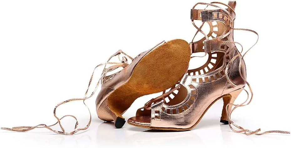 Women's PU Latin Ballroom Ankle Dance Shoes Lace up Salsa Tango Performance Dancing Boots,Model-5013