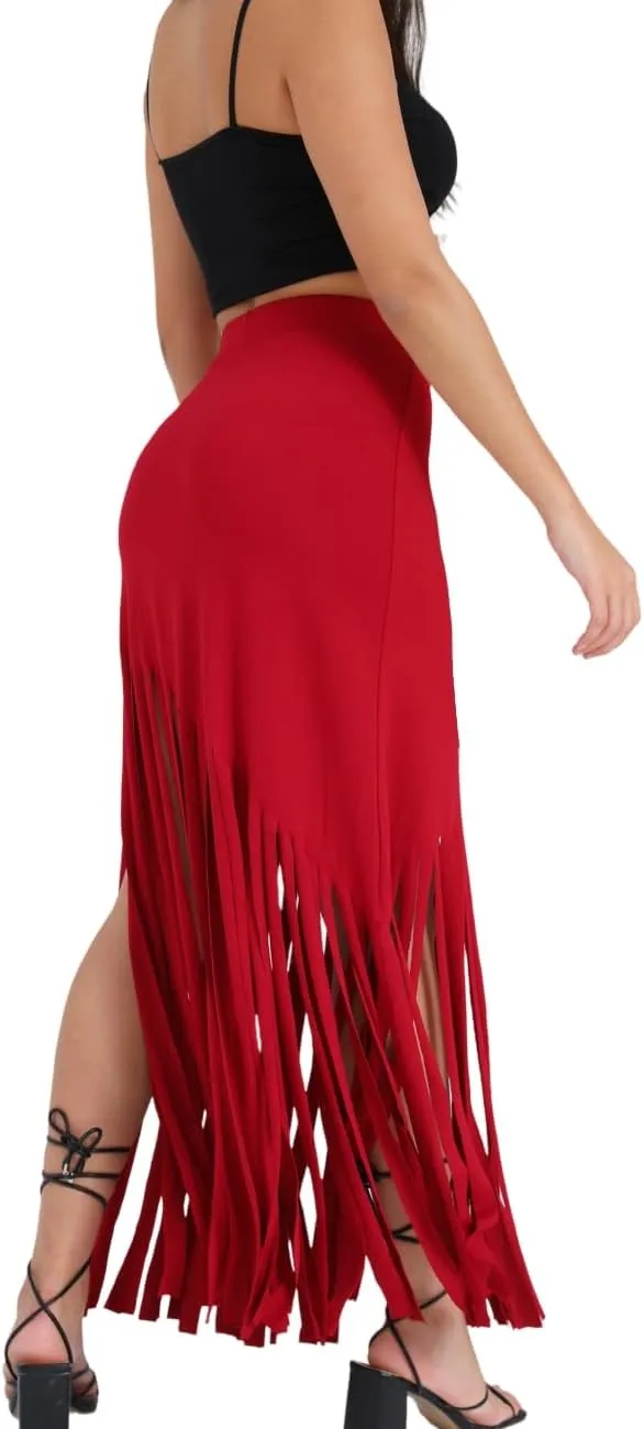 Women's Punk Gothic Maxi Skirt with Tassel, Causal Skirt for Party