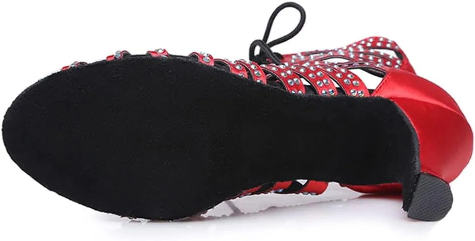 Women's Rhinestone Latin Ballroom Ankle Dance Shoes Peep Toe Salsa Tango Performance Dancing Boots,Model-L415