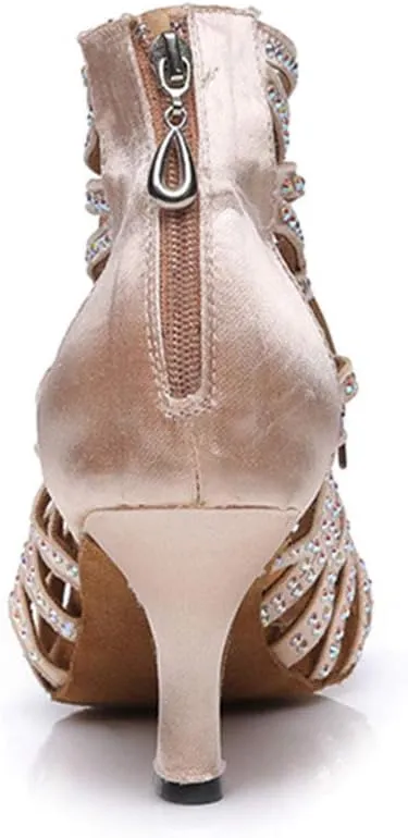 Women's Rhinestone Latin Ballroom Ankle Dance Shoes Peep Toe Salsa Tango Performance Dancing Boots,Model-L415