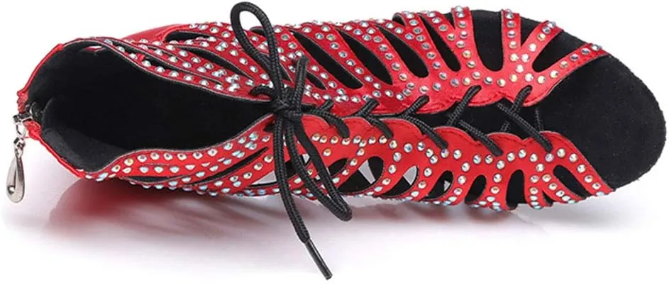 Women's Rhinestone Latin Ballroom Ankle Dance Shoes Peep Toe Salsa Tango Performance Dancing Boots,Model-L415