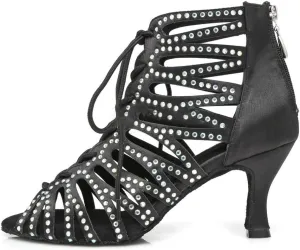 Women's Rhinestone Latin Ballroom Ankle Dance Shoes Peep Toe Salsa Tango Performance Dancing Boots,Model-L415