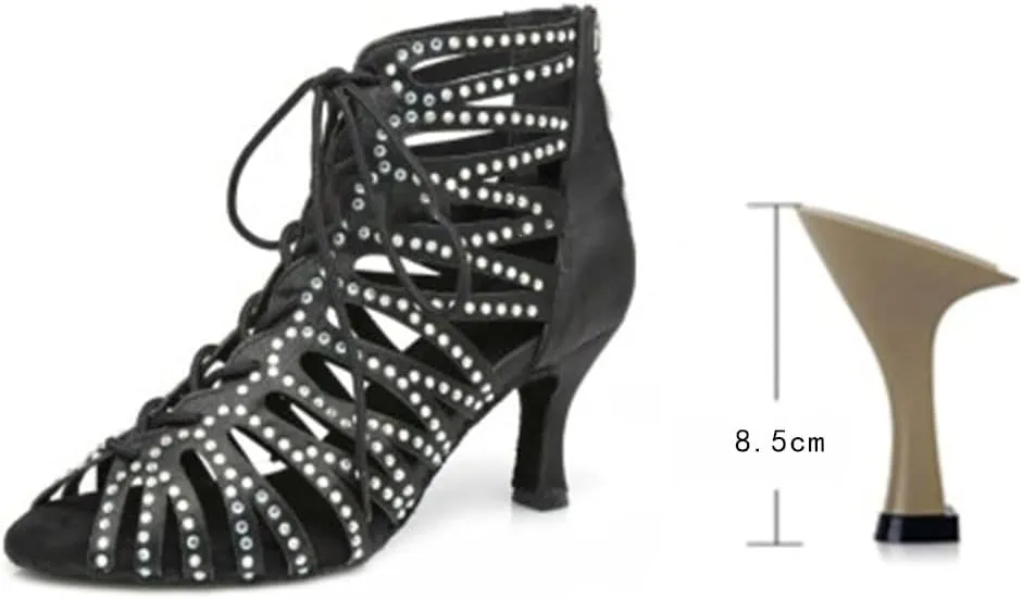 Women's Rhinestone Latin Ballroom Ankle Dance Shoes Peep Toe Salsa Tango Performance Dancing Boots,Model-L415